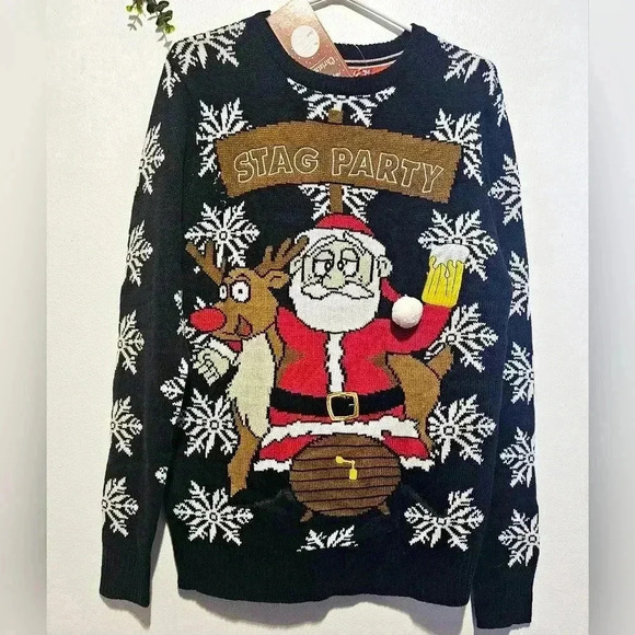 Brave soul Christmas  Ugly Crewneck Large Woven Graffic Sweater Unisex S M - Picture 1 of 10